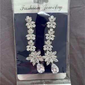 Wedding Elegant Silver Floral Drop Earrings